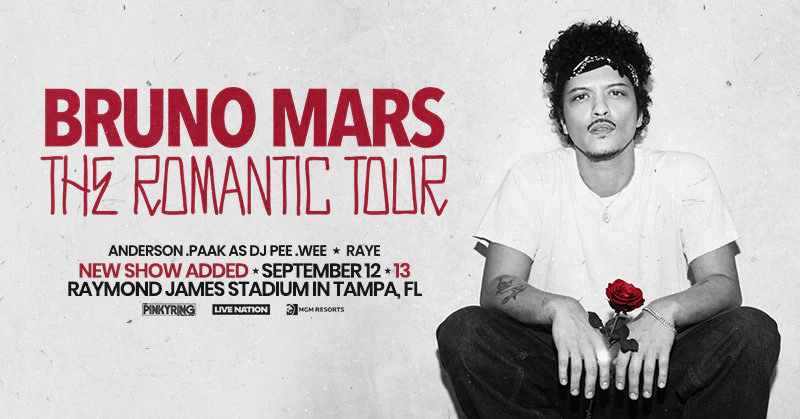 Win tickets to Bruno Mars at Raymond James Stadium Tampa FL